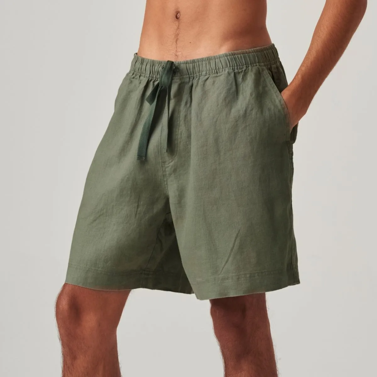 100% Linen Short Sleeve Sleepwear Set in Khaki - Mens