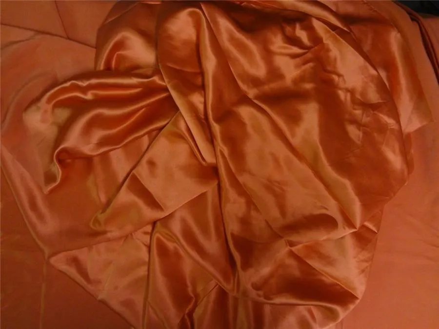 100% PURE SILK SATIN FABRIC 160 GRAMS BRIGHT ORANGE colour 54&quot; wide