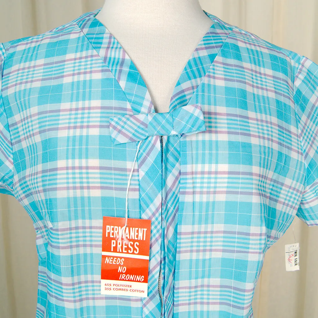 1960s Plaid Sheer Lounge Dress