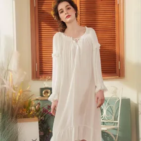 2019 new Women Cotton sweet Long Nightdress Female Vintage Lace Sleepwear Sweet Princess Nightgown Soft Elegant Sleepshirts