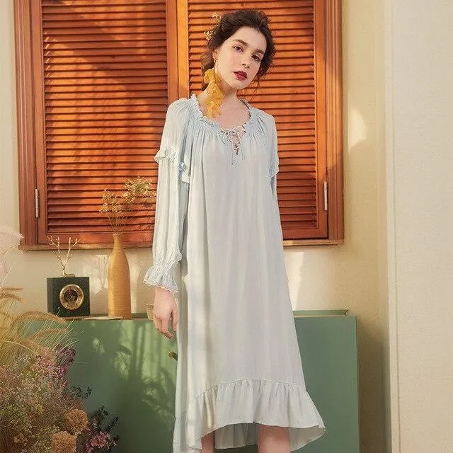 2019 new Women Cotton sweet Long Nightdress Female Vintage Lace Sleepwear Sweet Princess Nightgown Soft Elegant Sleepshirts