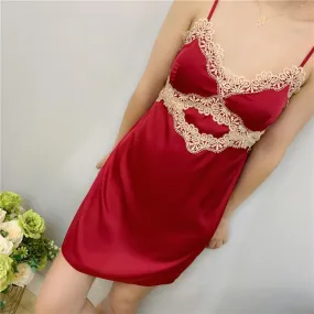 2019 Women V-Neck Nightgowns Ladies Sleepshirts Nightshirts Silk Sleepwear Satin Sexy Spaghetti Strap Nightdress Lace Nightwear