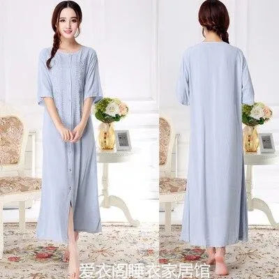 82 Plus size summer short-sleeve ultra 100% cotton long nightgown female buckle embroidery sleepwear derlook L-2XL