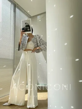 Aconiconi Eleant White Waist Loose Long Straight Suit Dinner Pants- Cloud Steps
