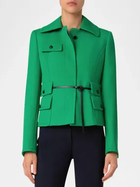 Akris Punto Fitted Belted Tricotine Jacket in Sea Green/Navy
