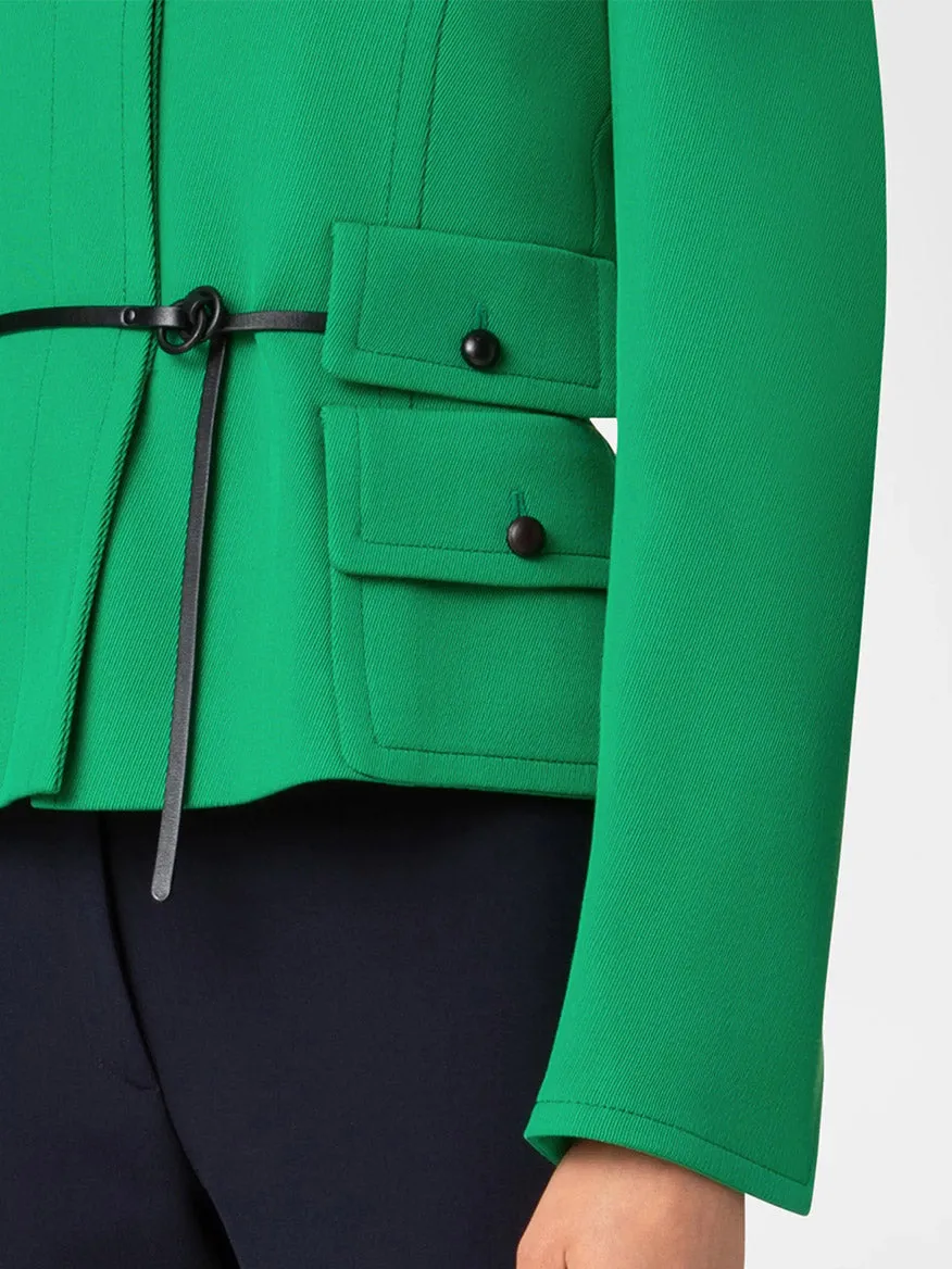 Akris Punto Fitted Belted Tricotine Jacket in Sea Green/Navy