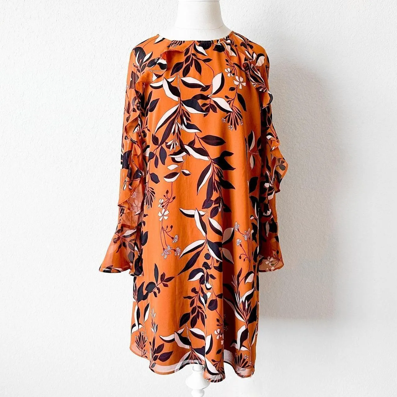 Ann Taylor Orange Floral Long Sleeve Knee Length Cocktail Party Dress Size 4/M