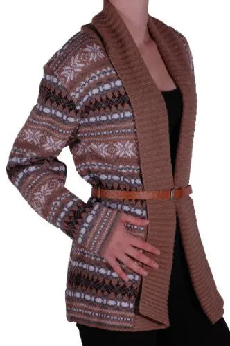 Aztec Print Open Front Belted Cardigan