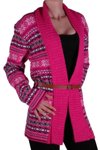 Aztec Print Open Front Belted Cardigan