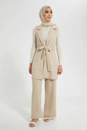 Beige Belted Cardigan