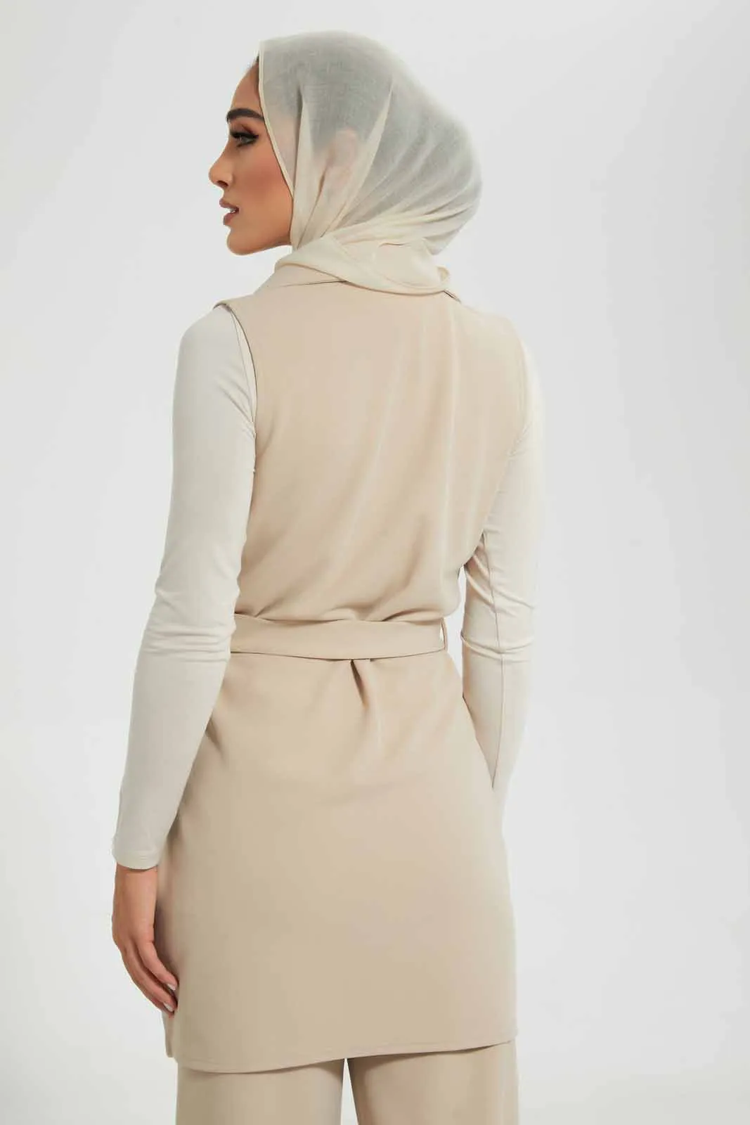 Beige Belted Cardigan