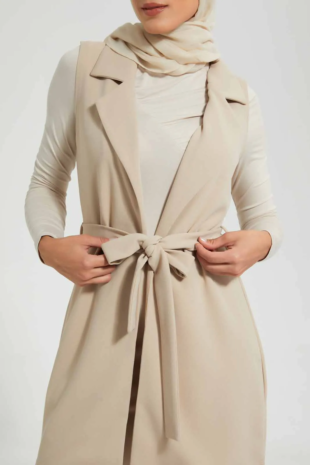 Beige Belted Cardigan