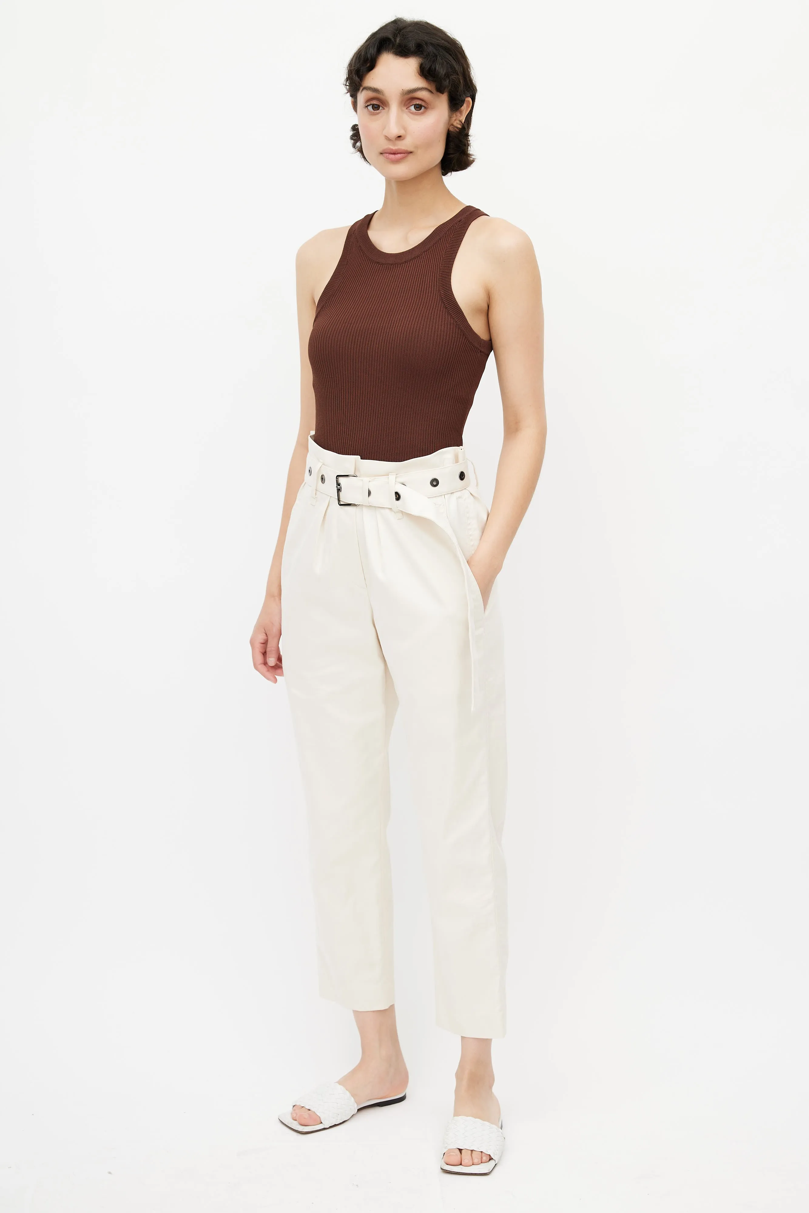 Beige Belted Trouser