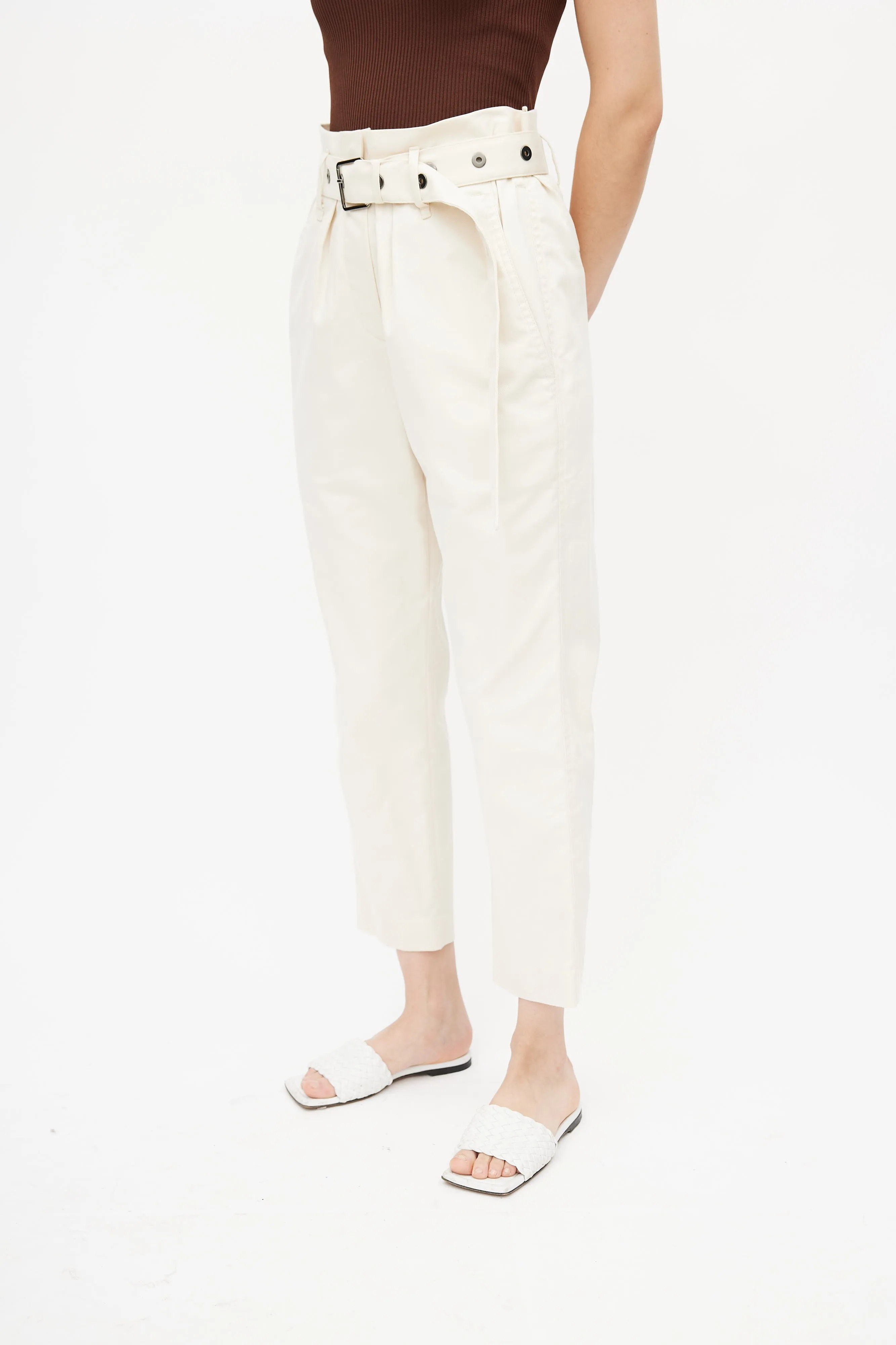 Beige Belted Trouser