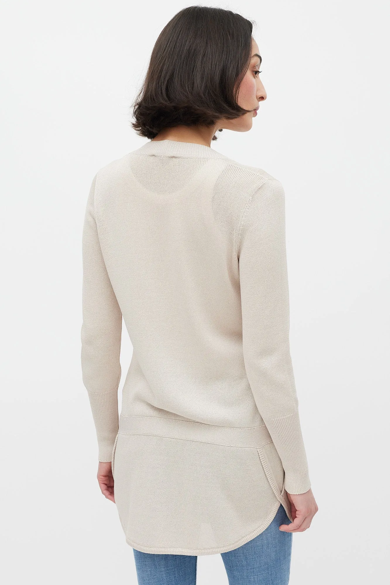 Beige Knit Belted Cardigan