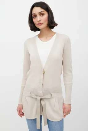 Beige Knit Belted Cardigan