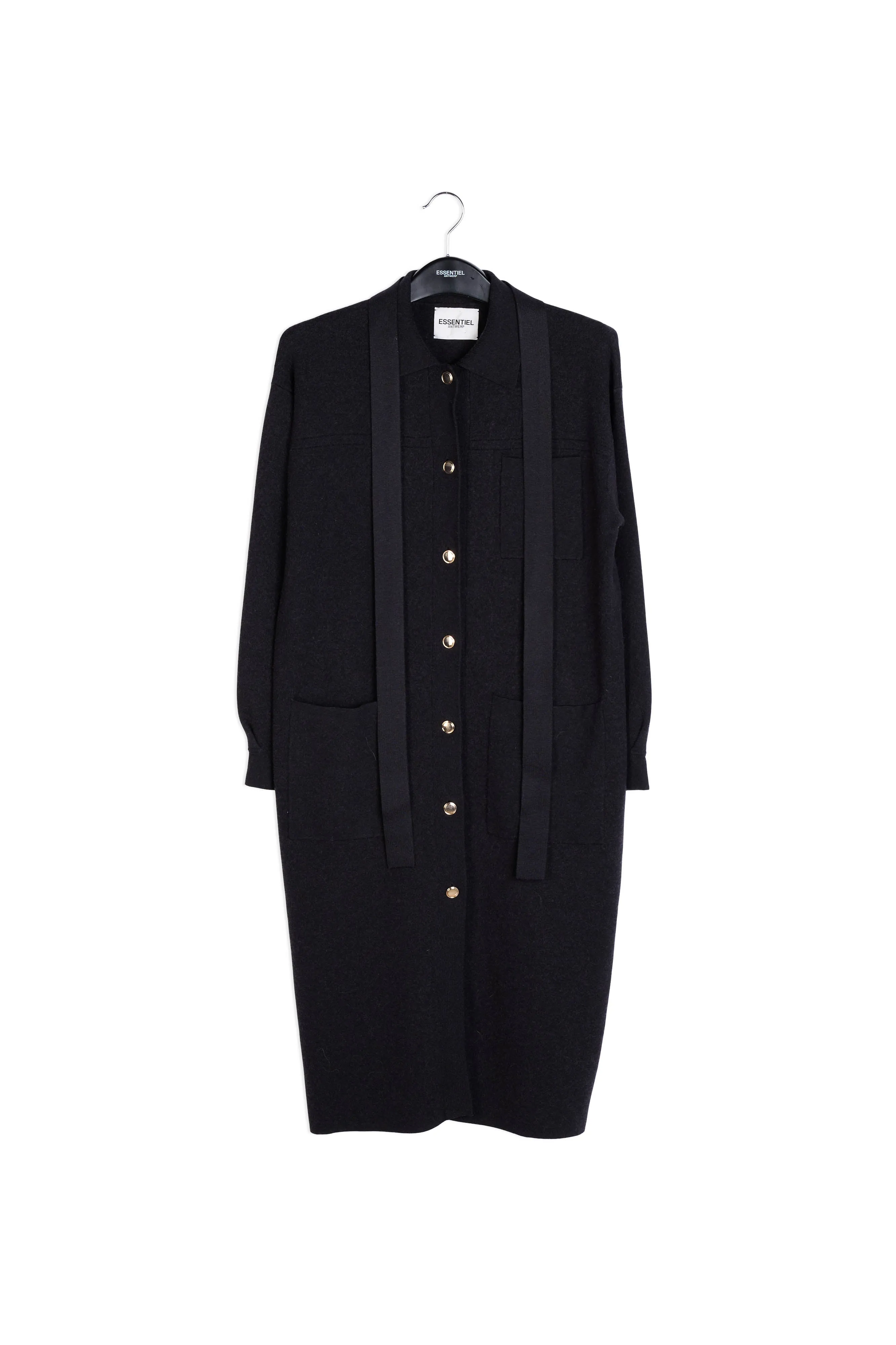 Black belted midi-length knit
