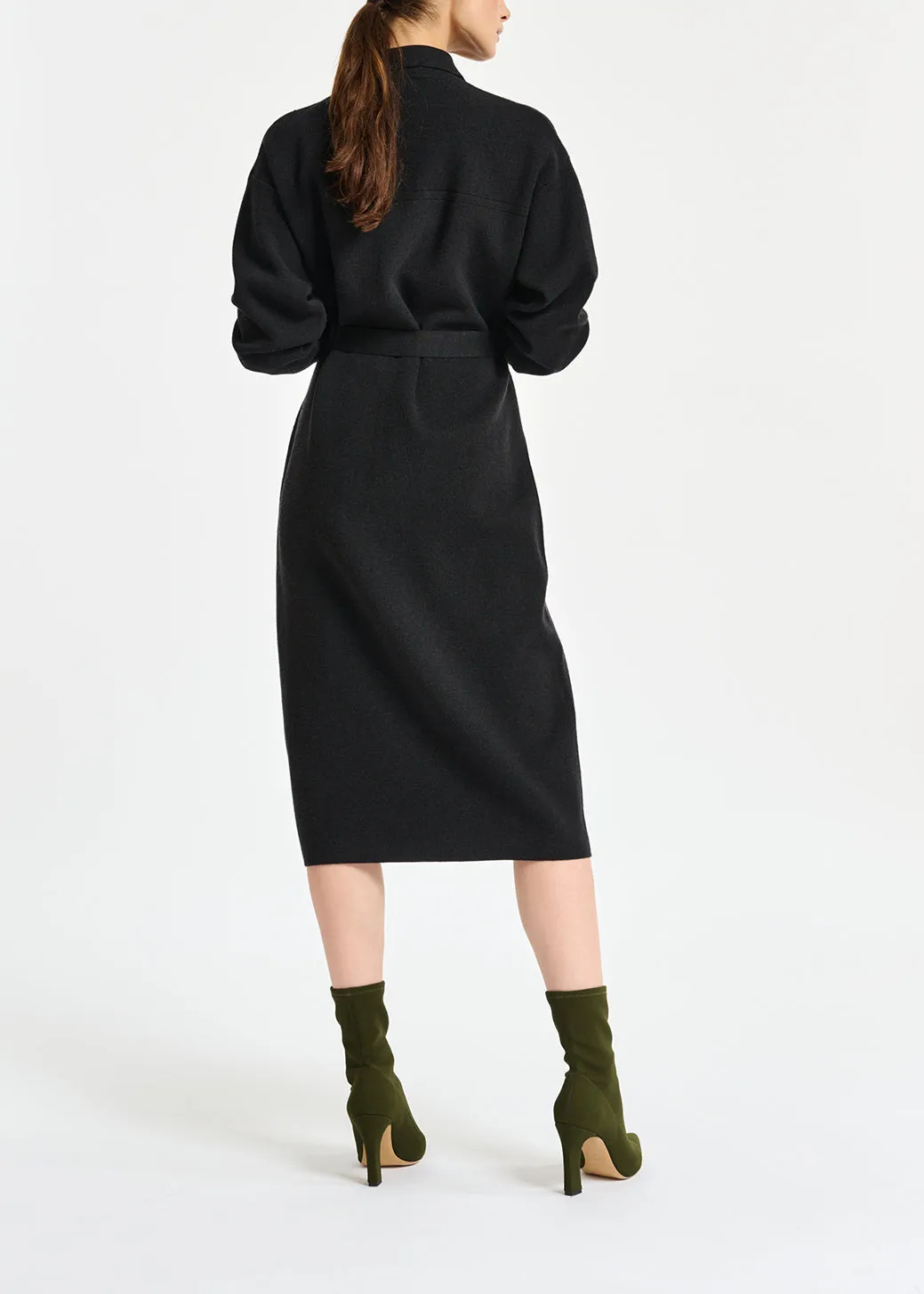 Black belted midi-length knit