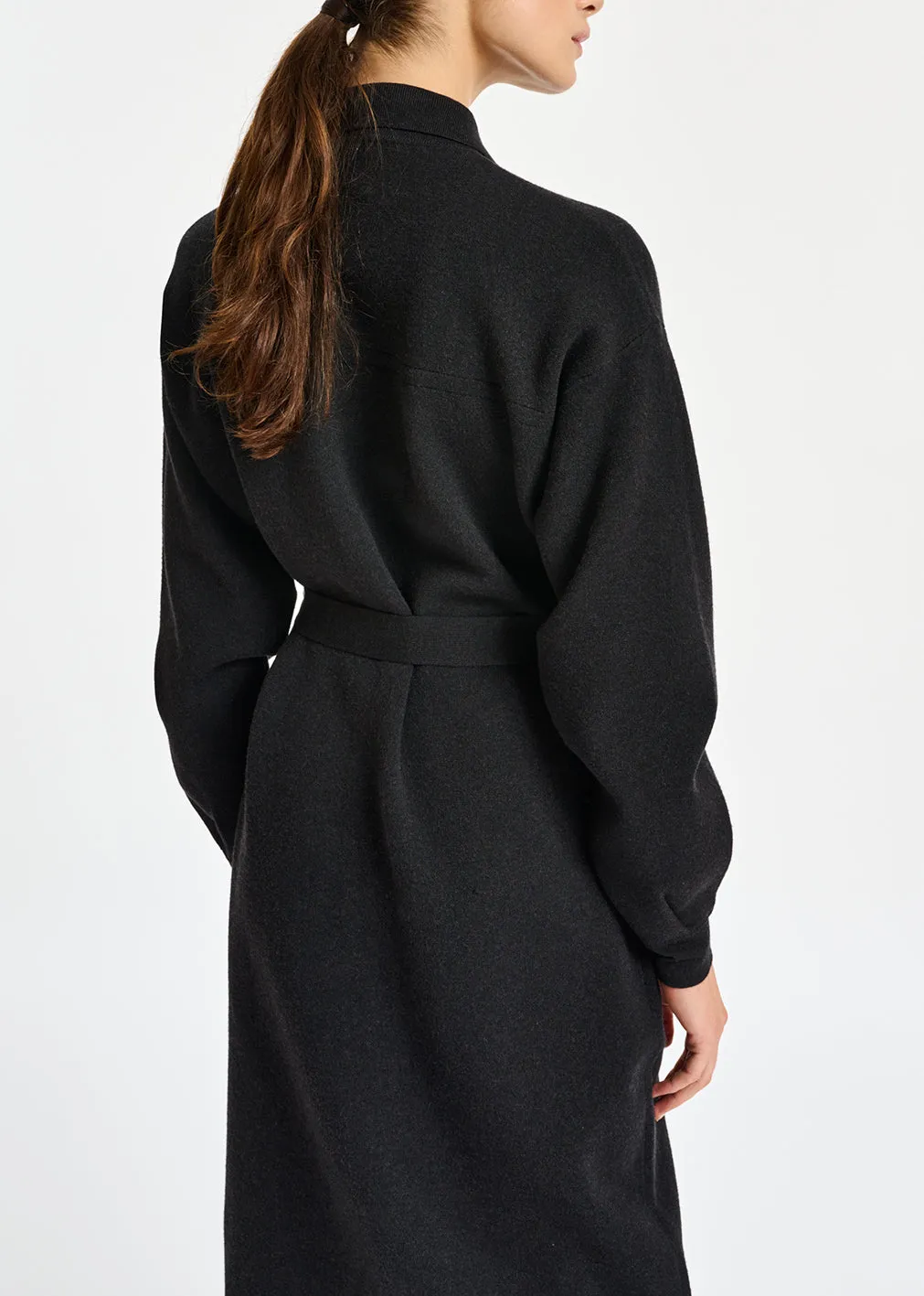 Black belted midi-length knit