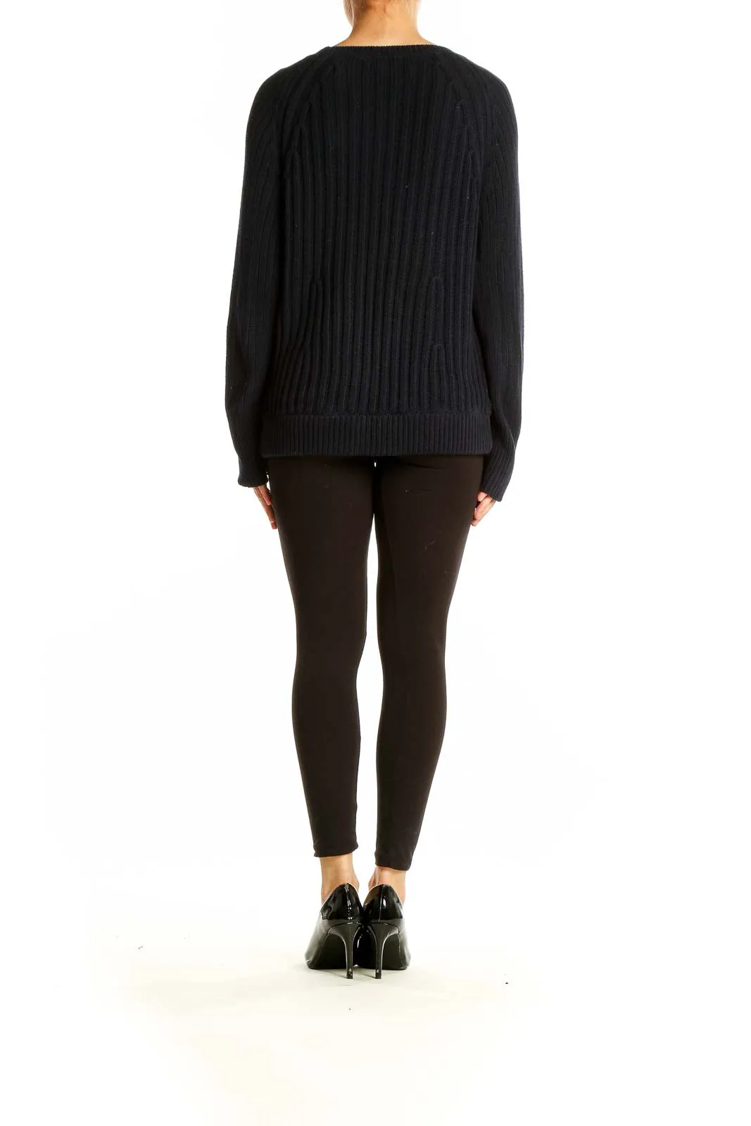 Black Ribbed Cotton Crewneck Sweater