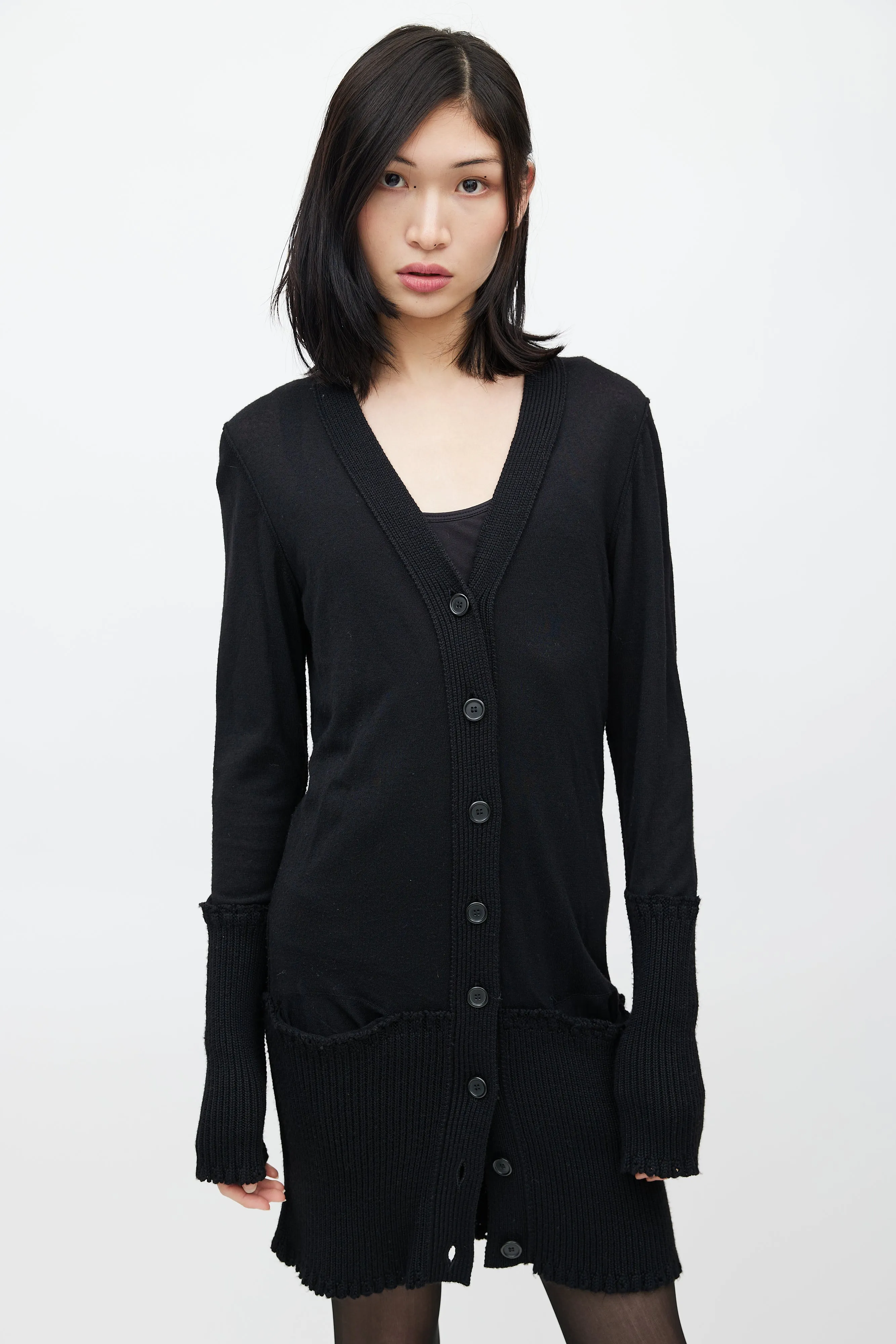 Black Ribbed Cut Out Knit Cardigan