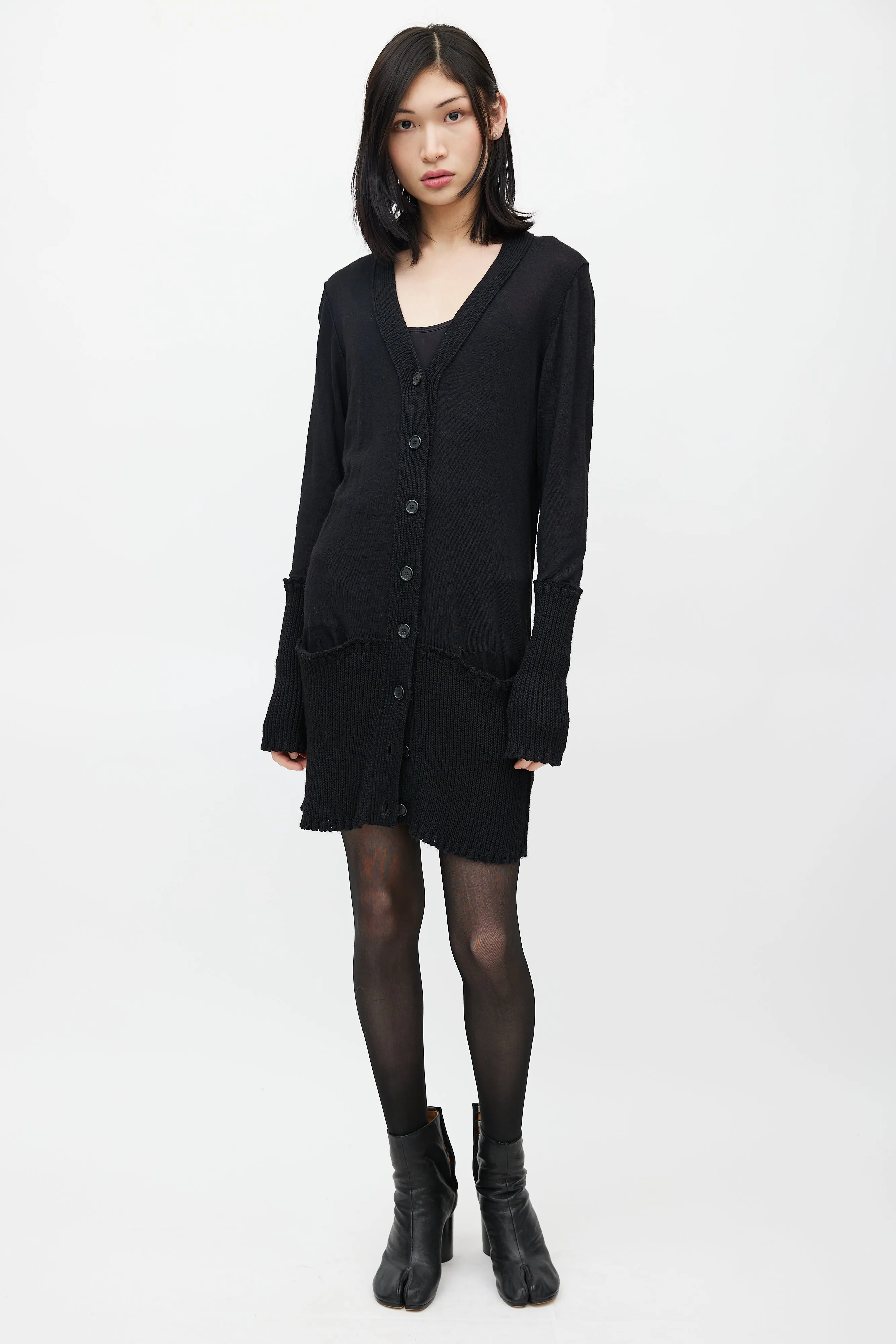 Black Ribbed Cut Out Knit Cardigan