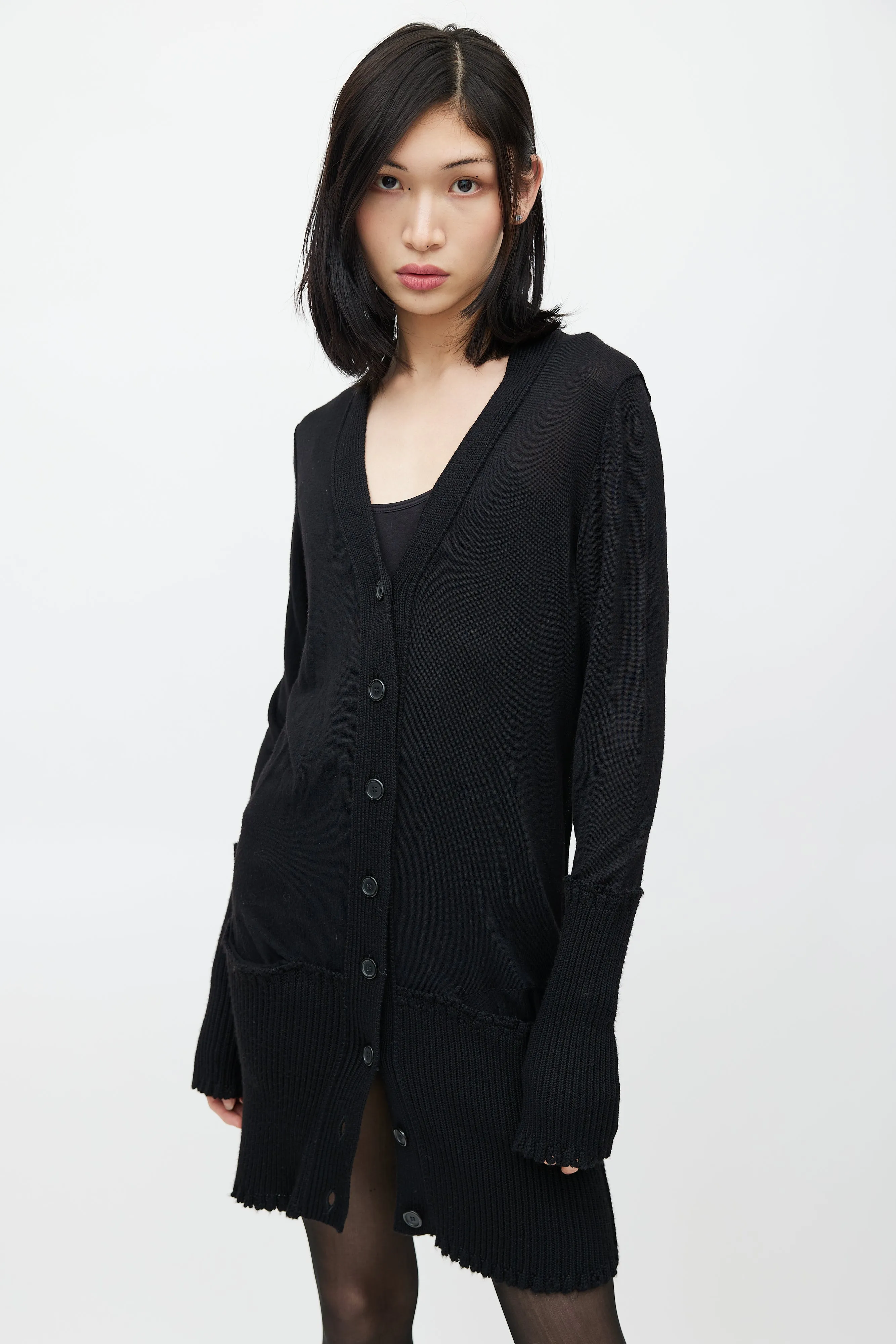 Black Ribbed Cut Out Knit Cardigan