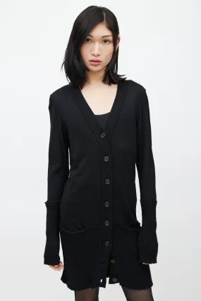 Black Ribbed Cut Out Knit Cardigan
