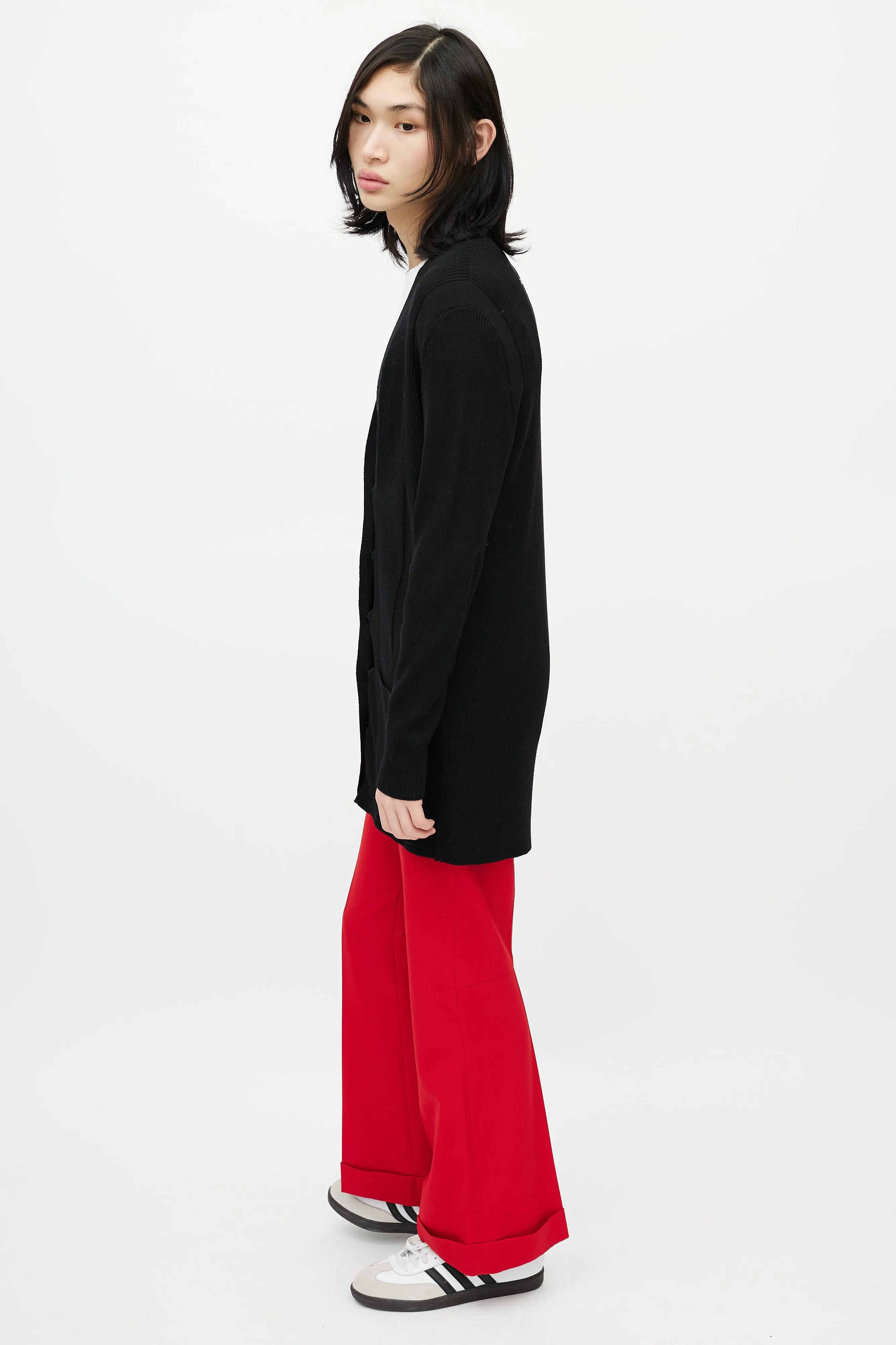 Black Ribbed Knit Strap Cardigan