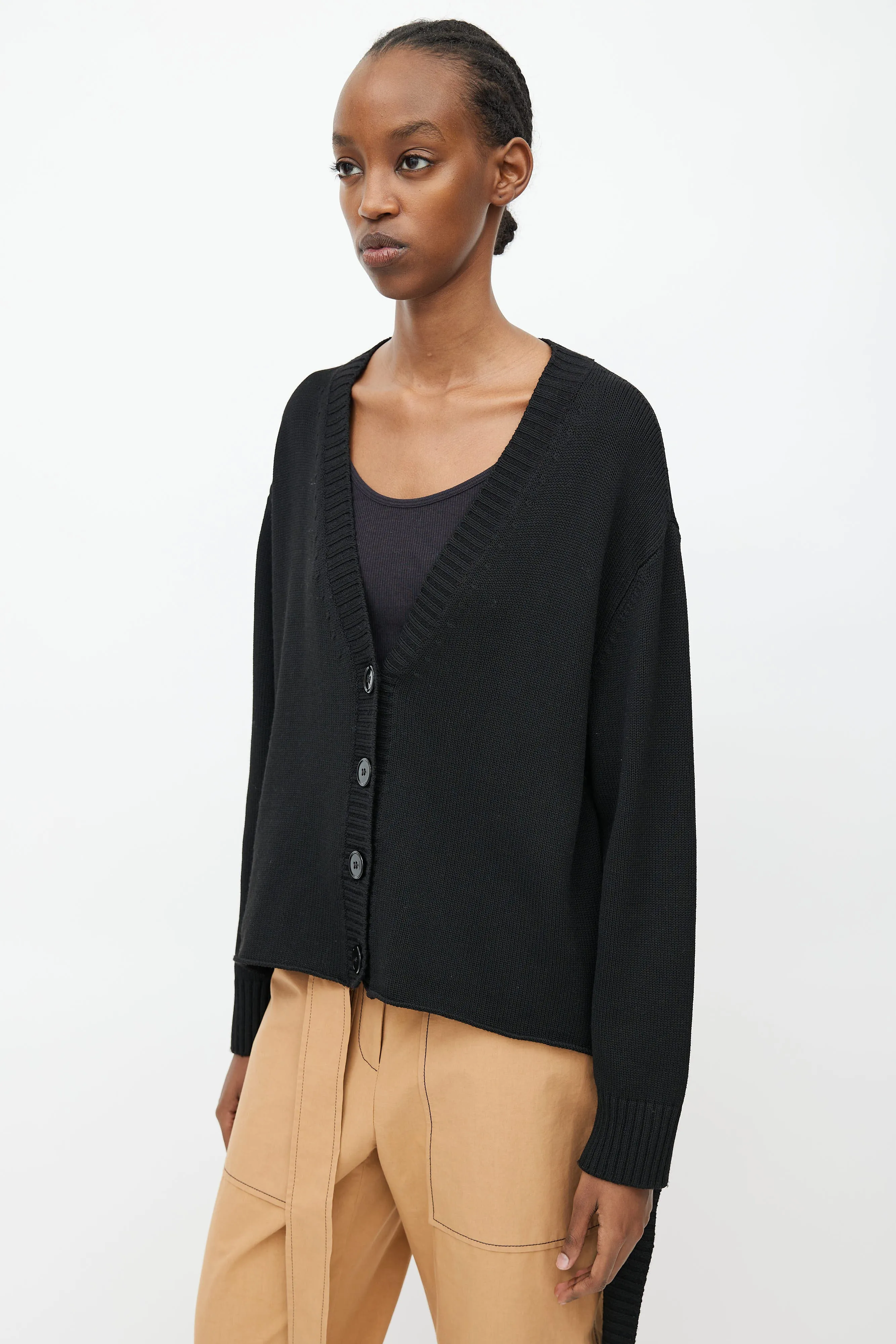 Black Ribbed Knit Tie Strap Cardigan