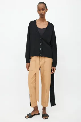Black Ribbed Knit Tie Strap Cardigan
