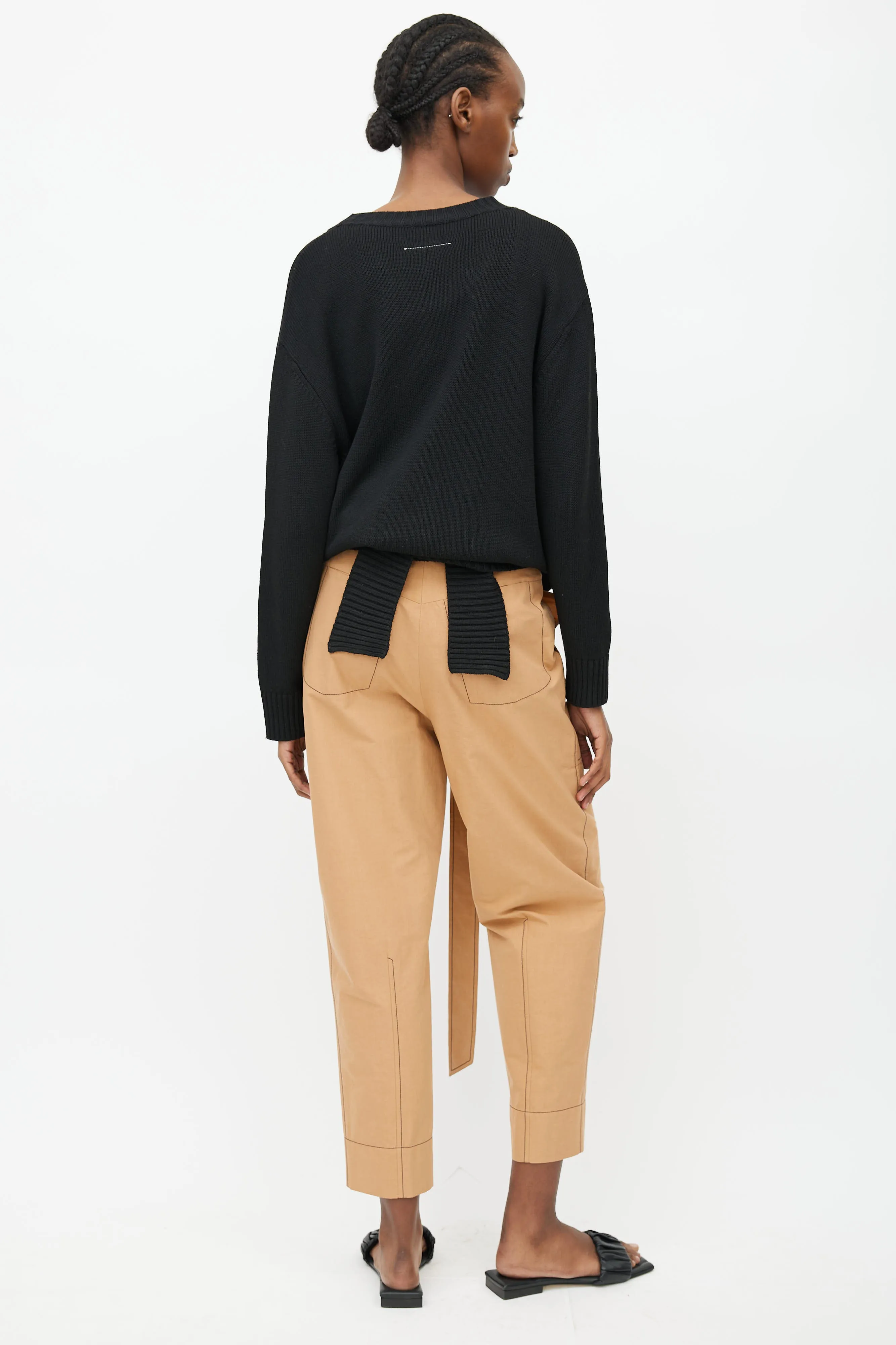 Black Ribbed Knit Tie Strap Cardigan