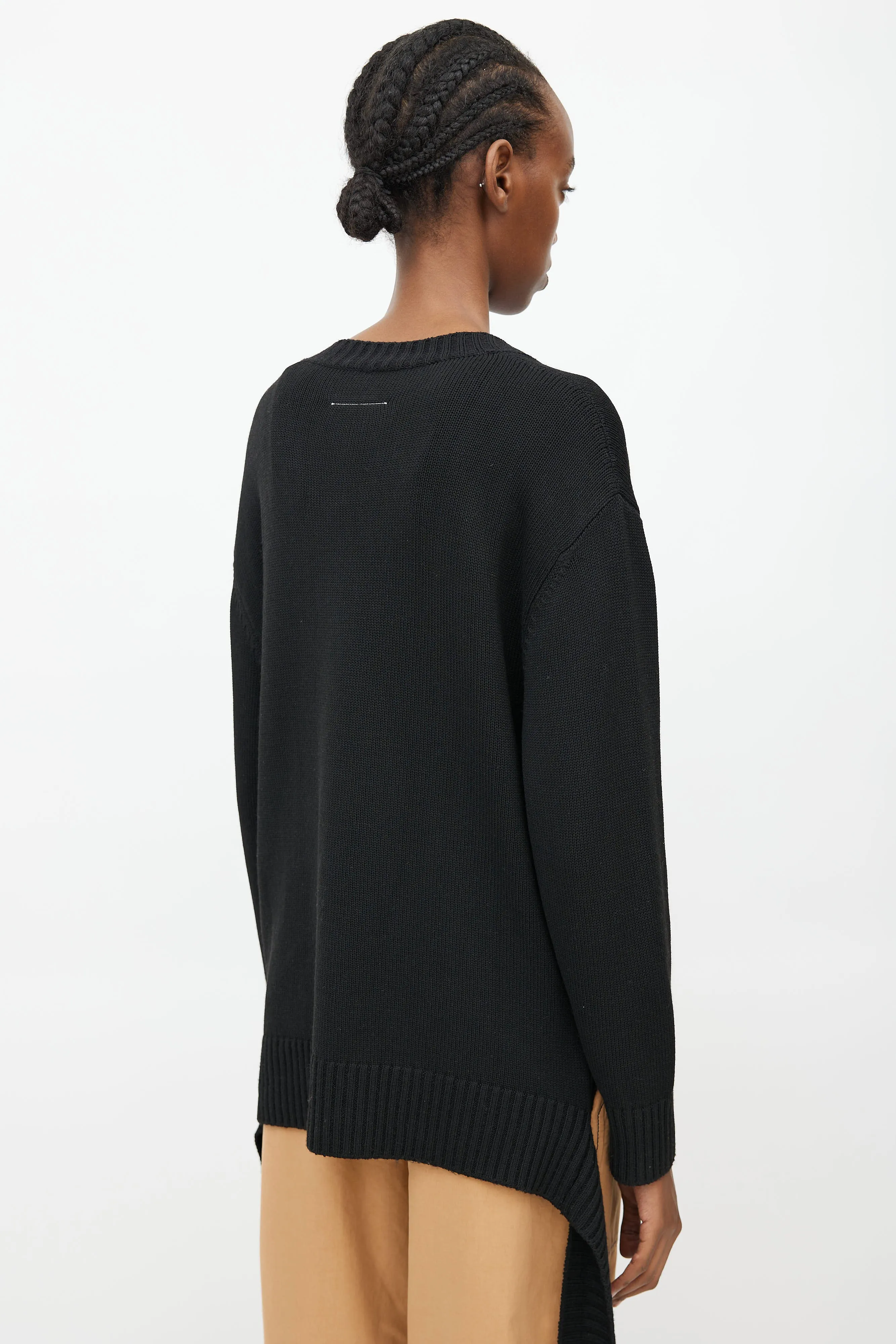 Black Ribbed Knit Tie Strap Cardigan