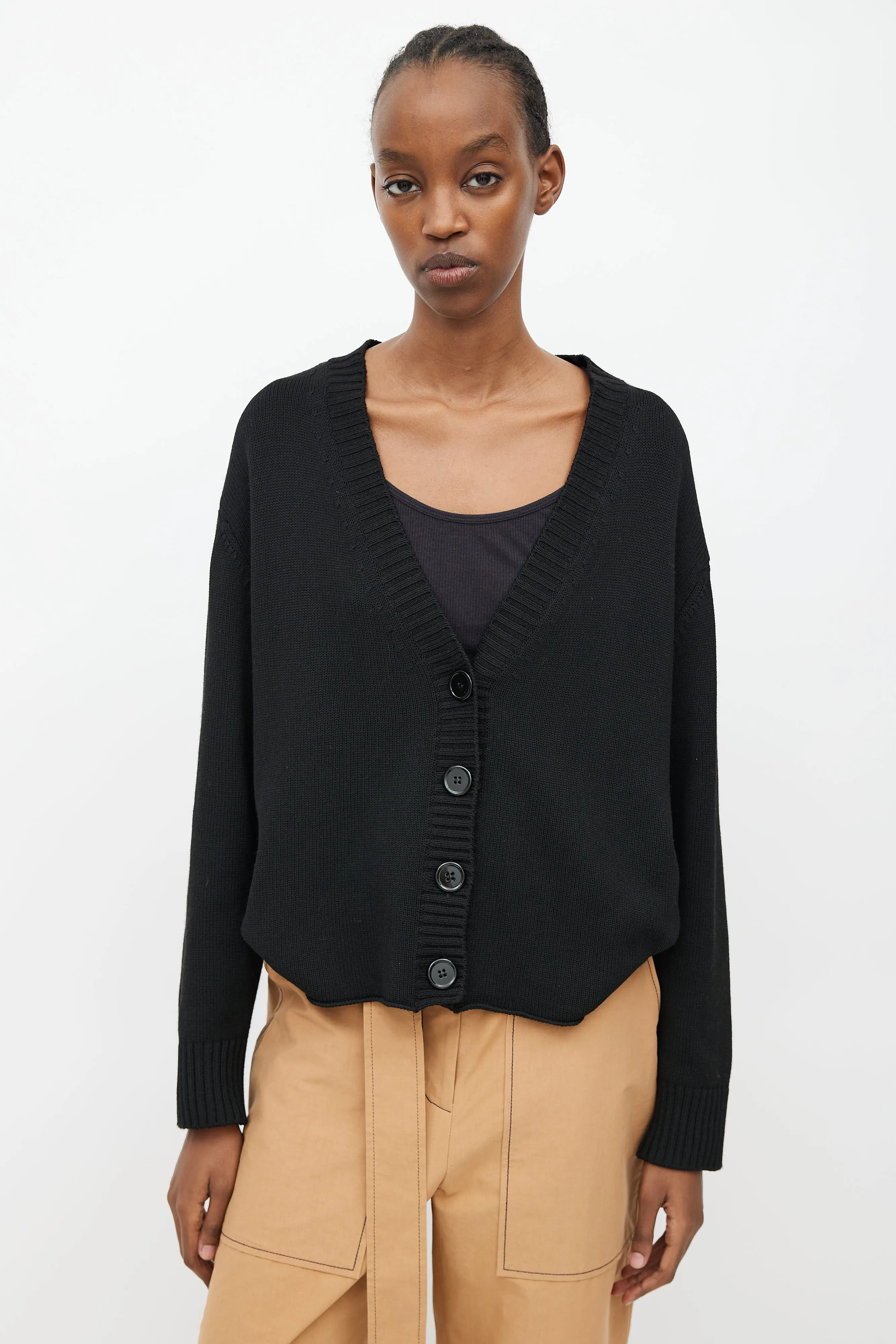 Black Ribbed Knit Tie Strap Cardigan