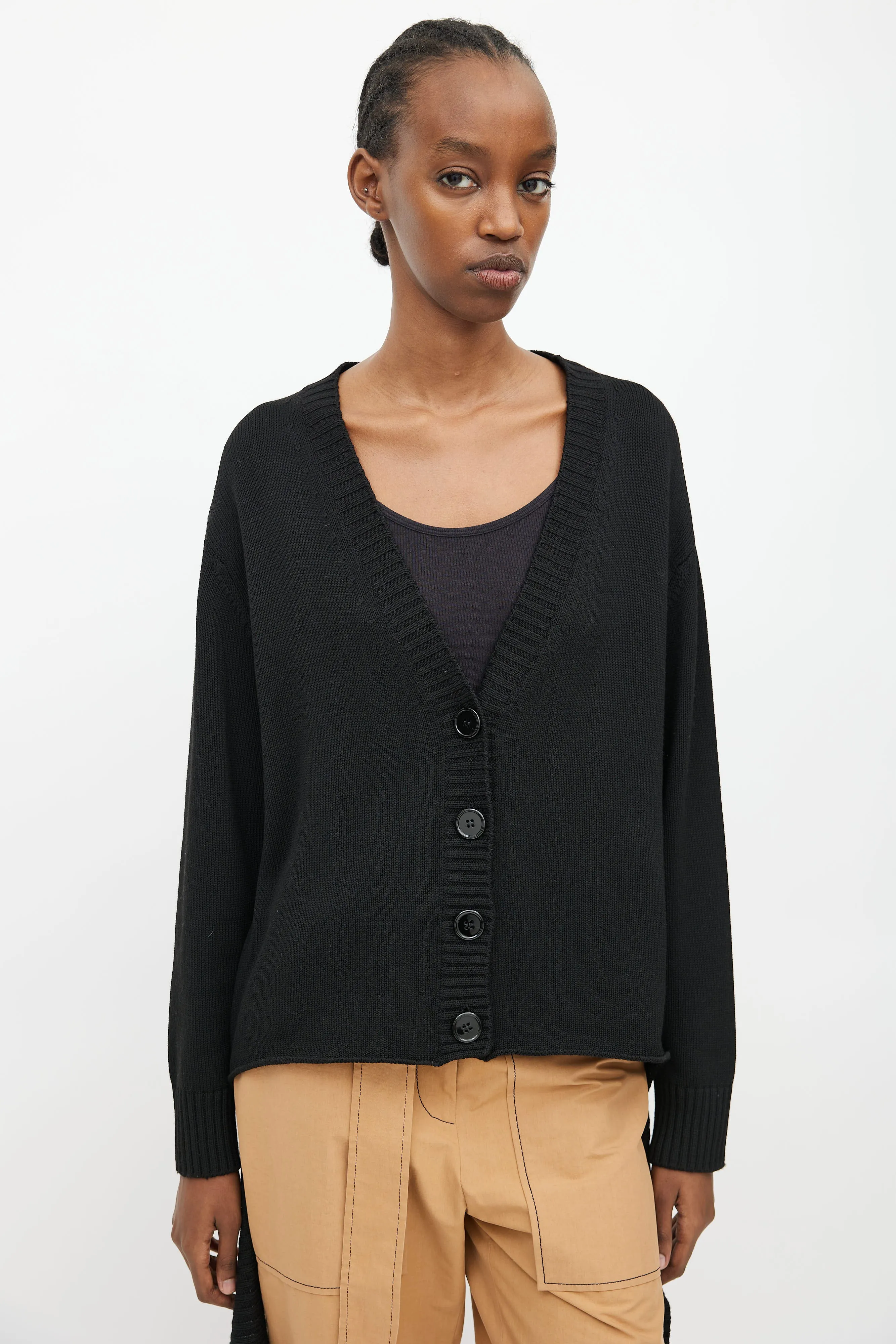 Black Ribbed Knit Tie Strap Cardigan