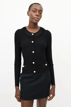 Black Ribbed Pearl Cardigan