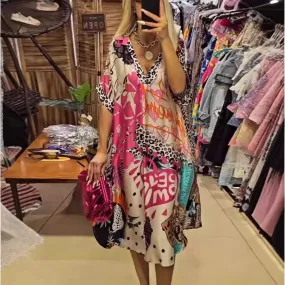 Casual V Neck Loose Midi Dresses Women