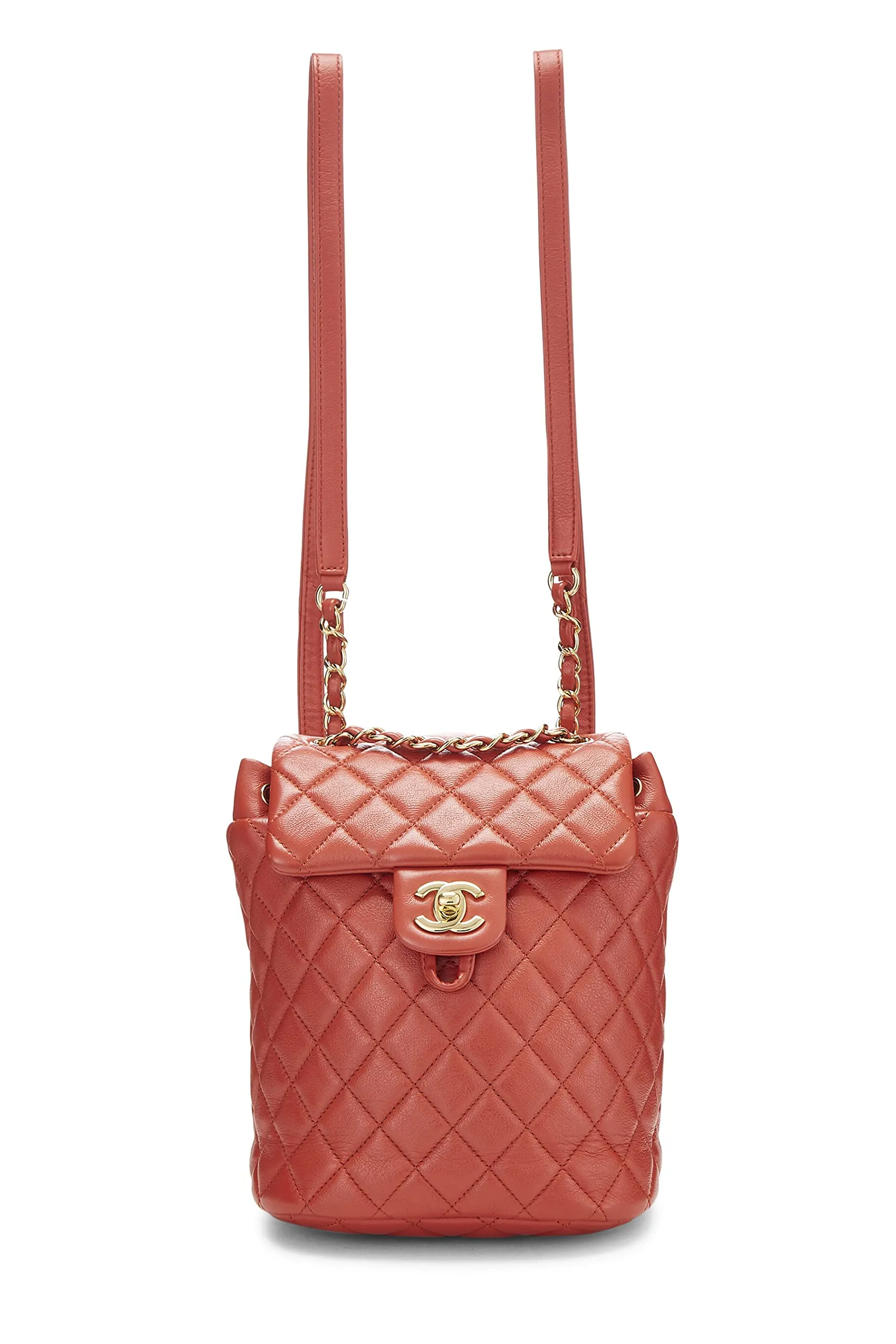 Chanel,  Orange Quilted Lambskin Urban Spirit Backpack Mini, Orange