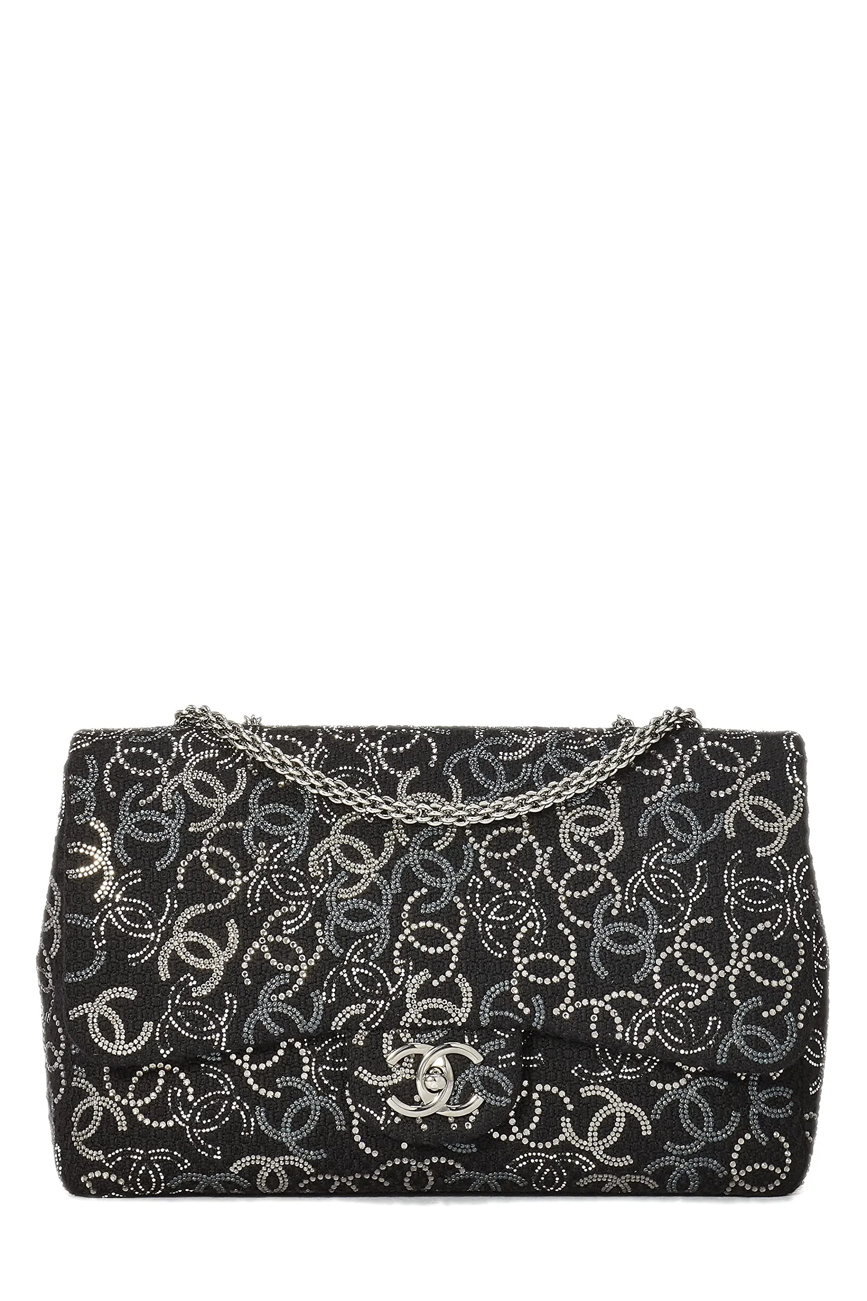 Chanel,  Paris-Shanghai Black Tweed Crystal 'CC' Half Flap Jumbo, Black