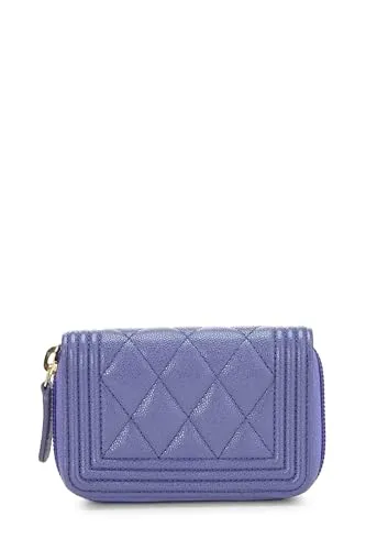 Chanel,  Purple Quilted Caviar Boy Zip Around Coin Purse, Purple