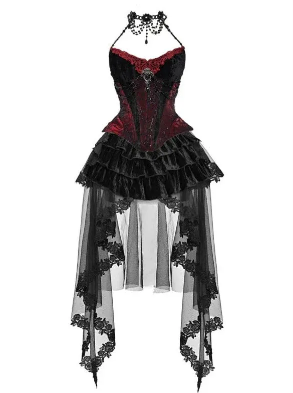 Duchess Suit Suspender Long Gothic Tail Belted Velvet Dress Tulle