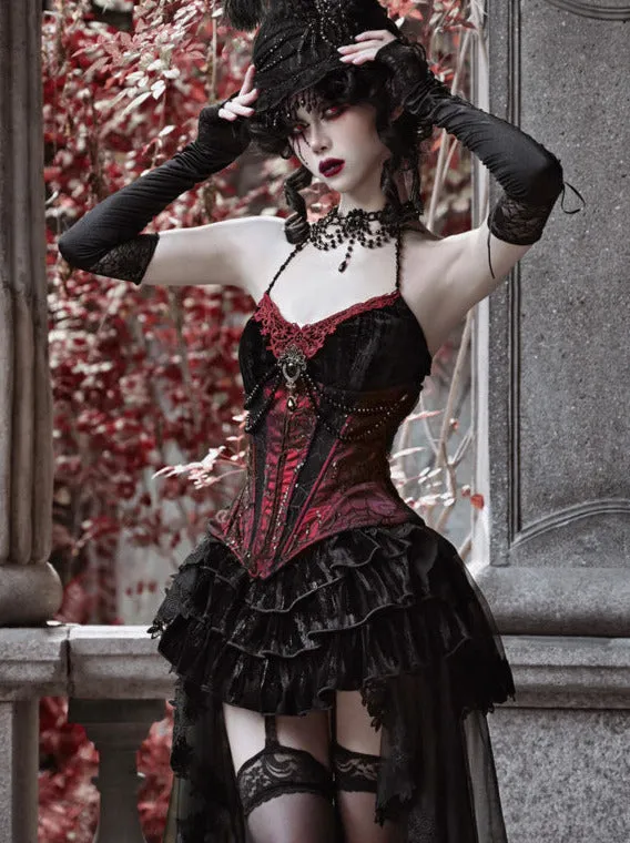 Duchess Suit Suspender Long Gothic Tail Belted Velvet Dress Tulle