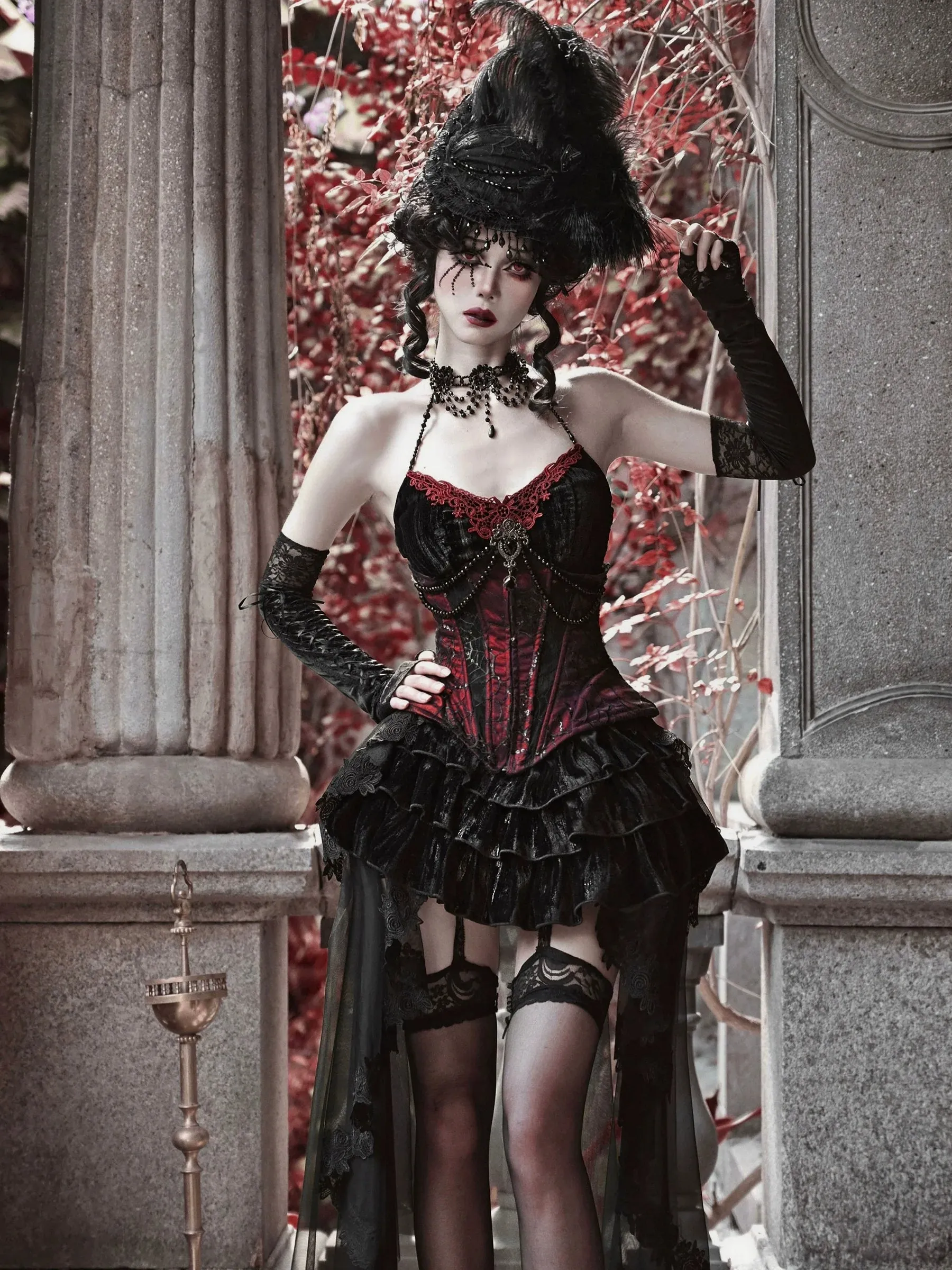 Duchess Suit Suspender Long Gothic Tail Belted Velvet Dress Tulle