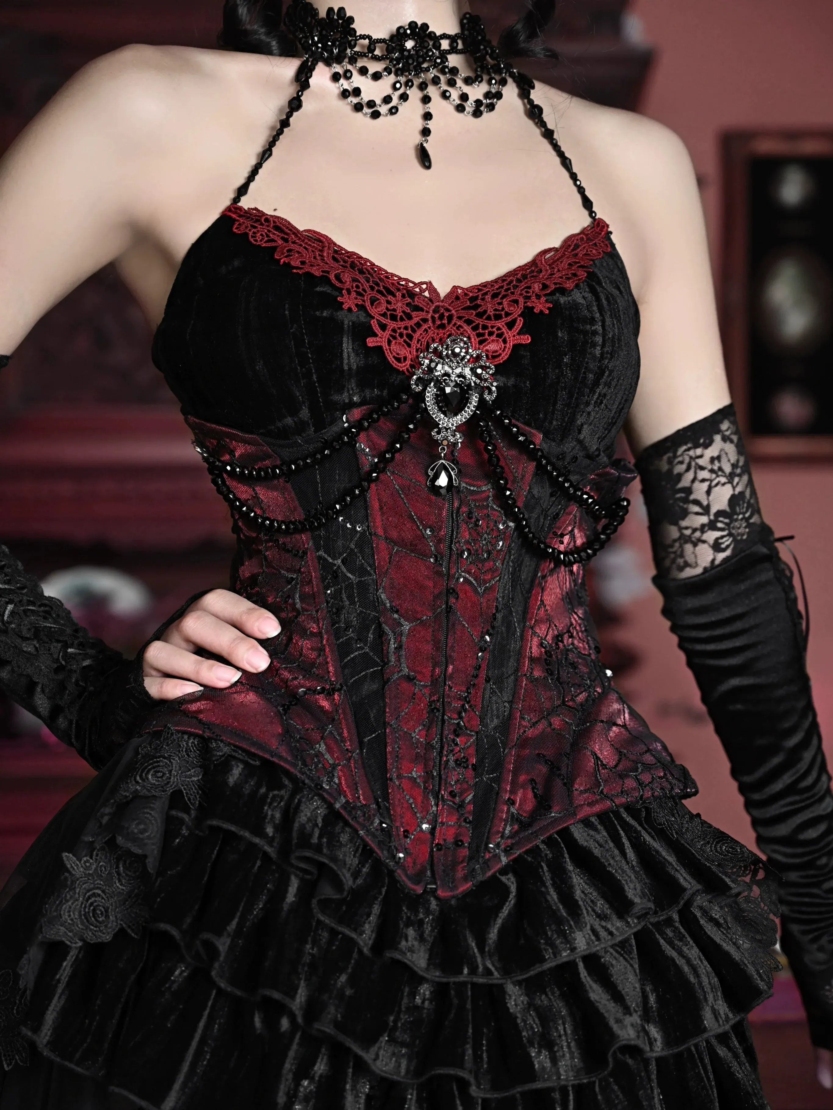Duchess Suit Suspender Long Gothic Tail Belted Velvet Dress Tulle