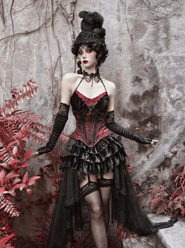 Duchess Suit Suspender Long Gothic Tail Belted Velvet Dress Tulle