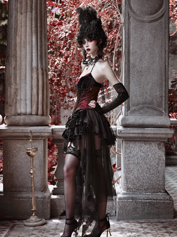 Duchess Suit Suspender Long Gothic Tail Belted Velvet Dress Tulle