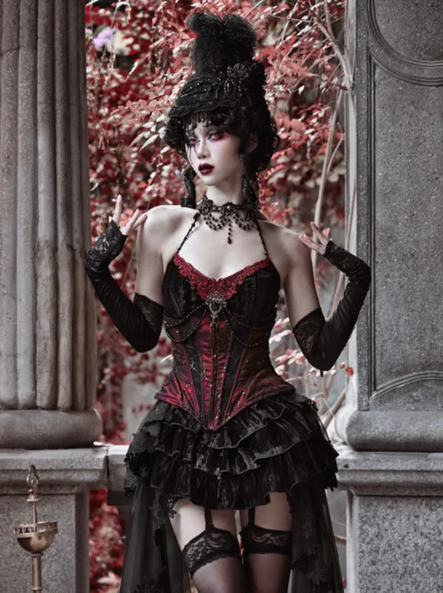 Duchess Suit Suspender Long Gothic Tail Belted Velvet Dress Tulle
