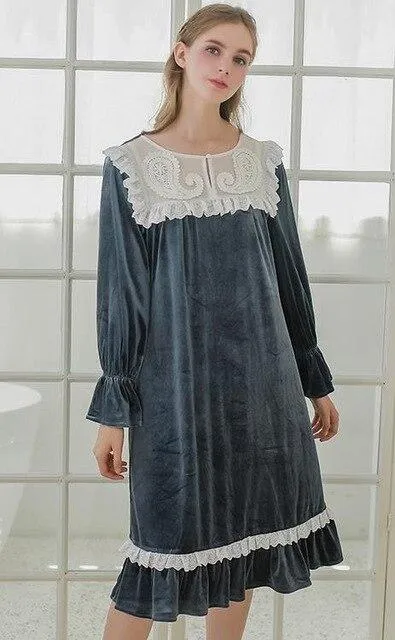 EFIOLY SY19A0027 Luxury Sleepwear Women Elegant Nighdress Autumn HomeWear Vintage Nightgown Long Sleeve Lace Ruffle Sleep Shirt