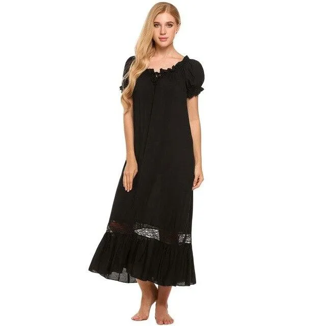 Ekouaer Sleeve Vintage Style Off Shoulder Short Women Ruffled Nightgown Lounge Dress