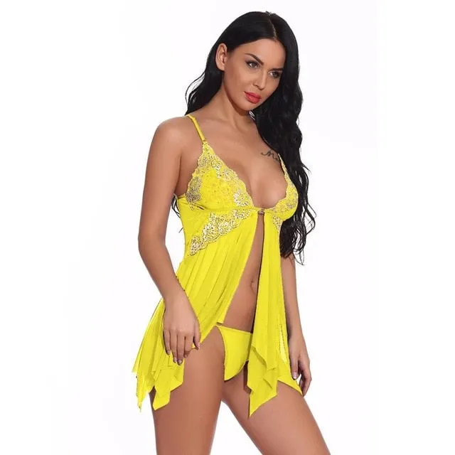 Fashion Sexy Sleepwear Large Size Night Dress Lingerie  Women  Front Closure Nightwear Sexy Lace Temptation Underwear Nightdress